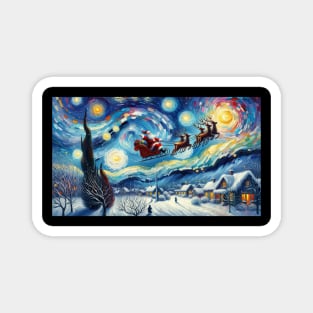 Santa & Reindeer Under Starry Skies - Van Gogh-Inspired Art Prints Magnet