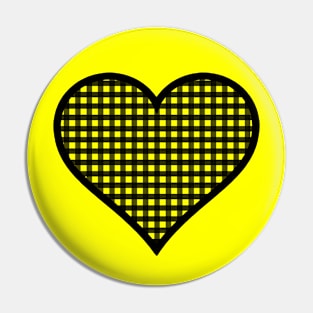 Yellow and Black Gingham Heart Pin