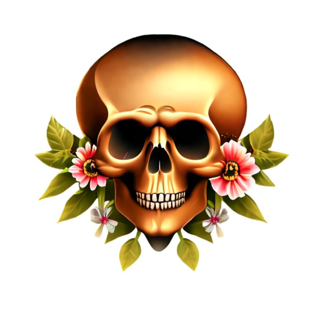 Skull with Nice Flowers by OssiesArt