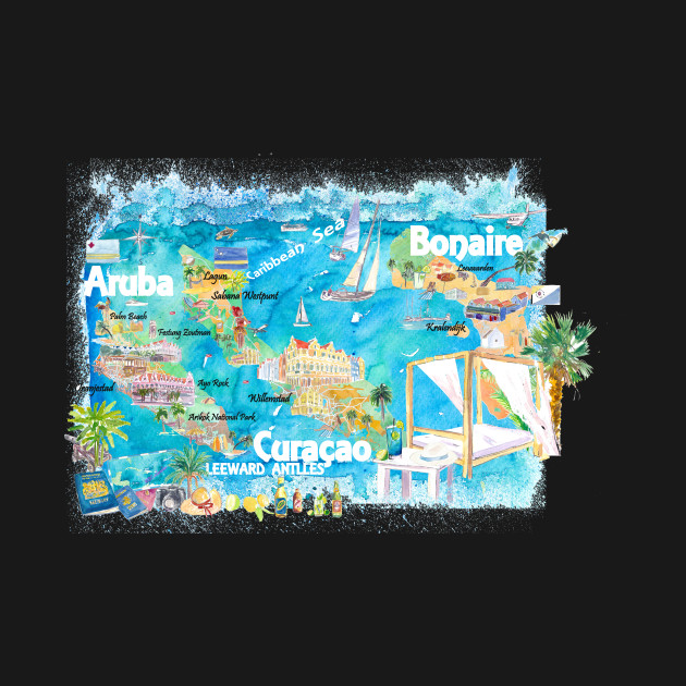 Disover Aruba_Bonaire_Curacao_Illustrated_Travel_Map_with_RoadsXS - Aruba - T-Shirt