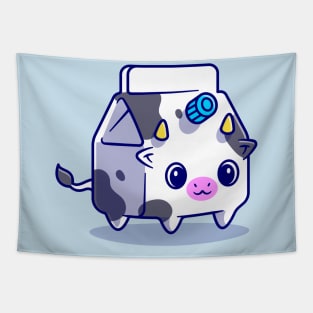 Cute Cow Milk Box Cartoon Tapestry