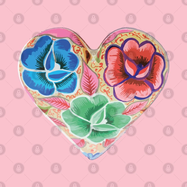 Mexican embroidery heart tehuana flowers pastel colors mexican market by T-Mex