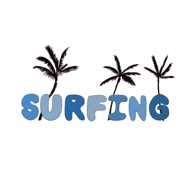 Surfing Blue Bubble Letters with Palm Trees by Sandraartist