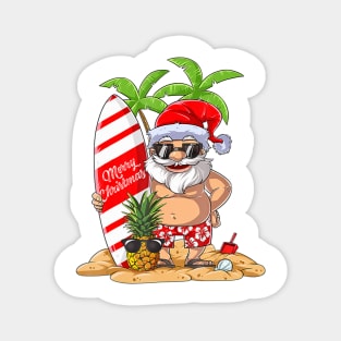 Christmas In July Santa Hawaiian Summer Surf Surfing Surfer Magnet