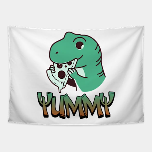 Dinosaur eating Pizza Tapestry by Dyfrnt