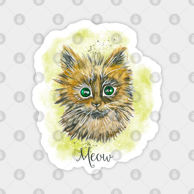 Cat Cute Watercolor Magnet by Mako Design 