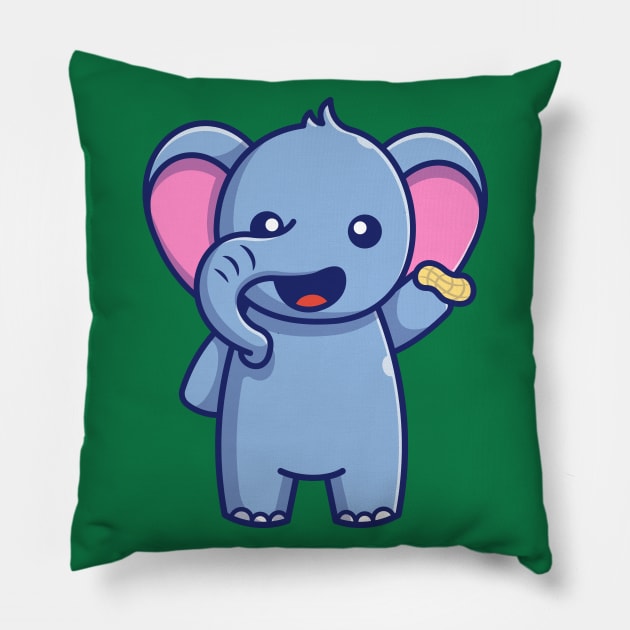 Cute Elephant Holding Nut Cartoon Pillow by Catalyst Labs