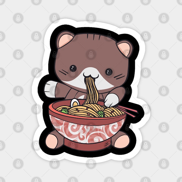 Kawaii Ramen Kitty - Cat Vaporwave Aesthetic World Magnet by PinkyTree