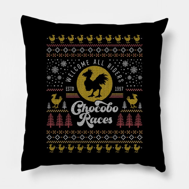 Chocobo Races Ugly Sweater Pillow by Lagelantee