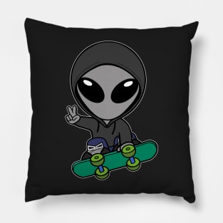 Skateboarding Gray Space Alien Extraterrestrial Pillow