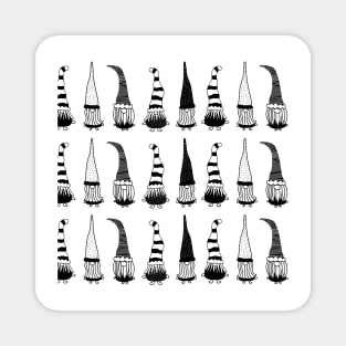 Christmas Gnomes Black On White Magnet