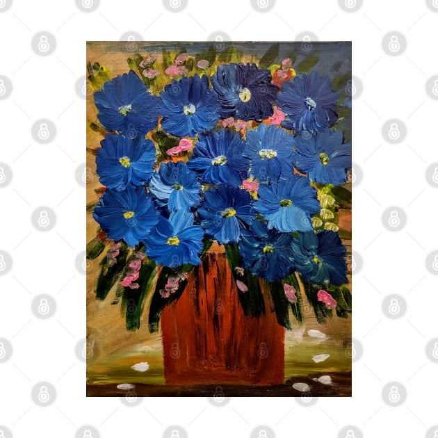 A vintage copper and bronze vase with some abstract wildflowers by kkartwork