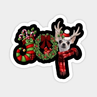 Christmas Joy Dwarf Stocking Reindeer White Chihuahua Magnet