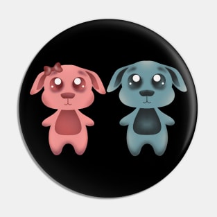 Girl and boy Doggy Couple Cute Art Pin