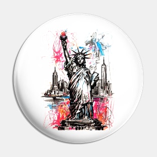 Scribbled Liberty: NYC Skyline Edition Pin