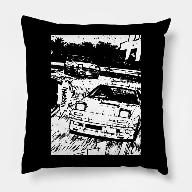 JDM Japanese Drift Racer Drifting Car Anime Manga Eurobeat Intensifies Aesthetic #7 Pillow by Neon Bang Bang