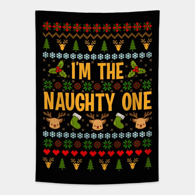 Nice and Naughty Ugly Christmas Matching Sweatshirts Tapestry by KsuAnn