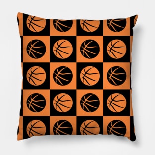 Basketball Ball Checkered Seamless Pattern - Black and Orange Tones Pillow