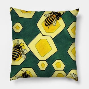 Geometric Honey Bee & Honeycomb Pattern Pillow