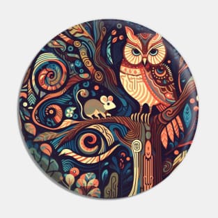 Owl and Mouse Art Deco Pin