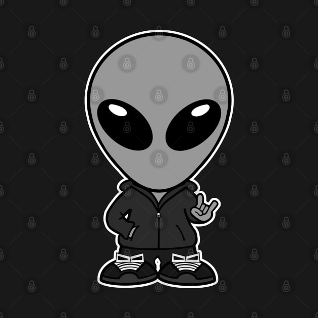 Alien Holding Up 'Rock On' Hand Sign by SpaceAlienTees