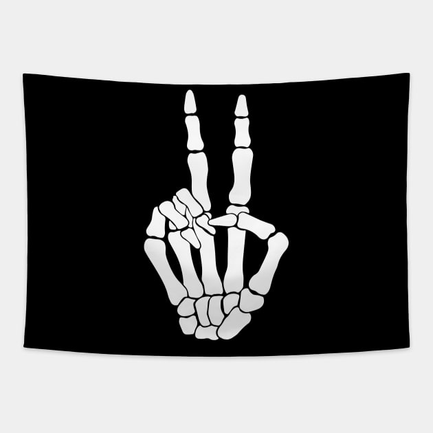 Skeleton Peace Sign Hand Hippie Halloween Pocket Tapestry by PUFFYP