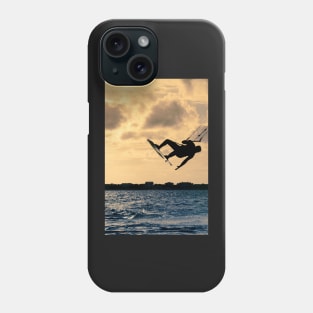 Silhouette of a kitesurfer flying Phone Case