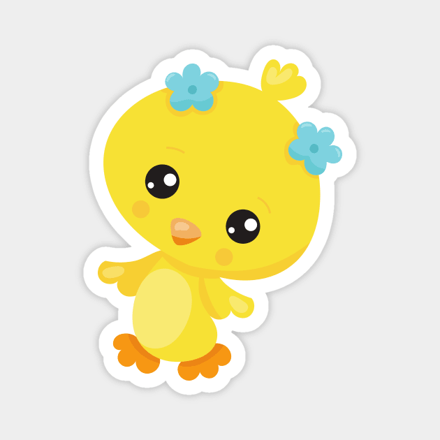 Cute Chicken, Baby Chicken, Chick, Flowers Magnet by Jelena Dunčević