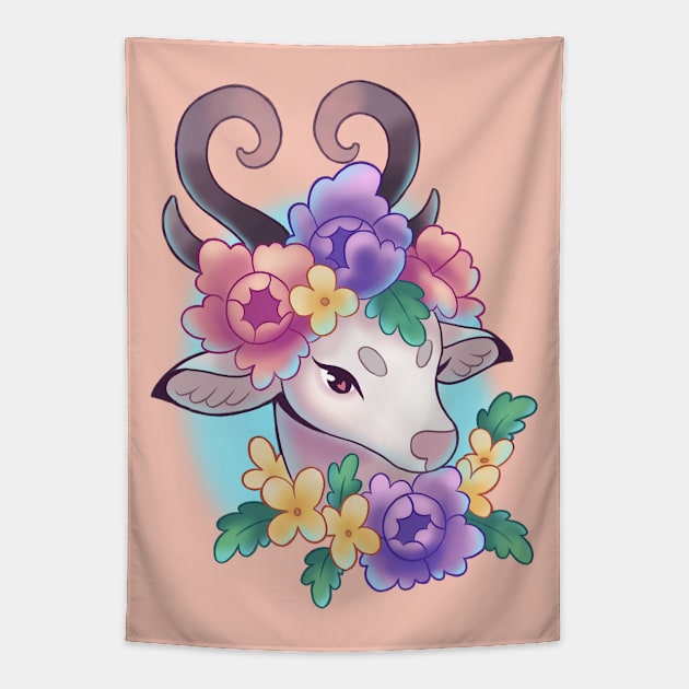 floral deer Tapestry by KaceyMeg