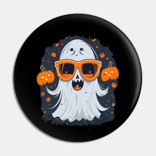 Halloween Ghost with Pumpkin glasses Pin