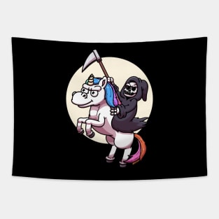 Grim Reaper Riding Unicorn Night Edition Tapestry