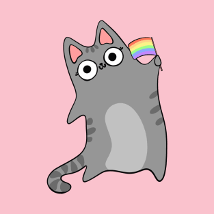 Pride Flag Gray Tabby Cat Pride Month Celebration Rainbow Flag T-Shirt