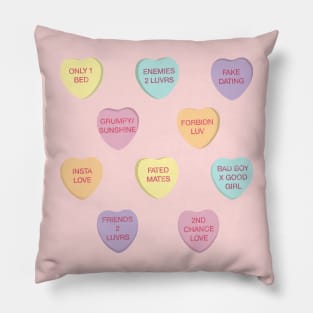 Romance Tropes Candy Hearts Pillow