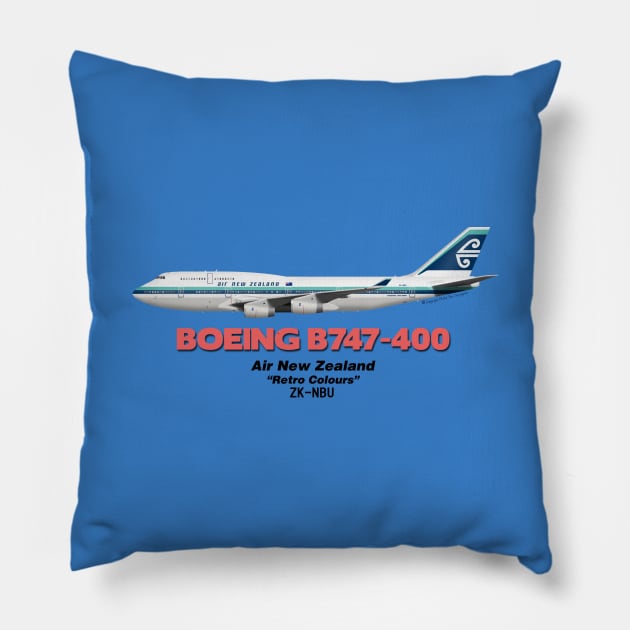 Boeing B747-400 - Air New Zealand "Retro Colours" Pillow by TheArtofFlying