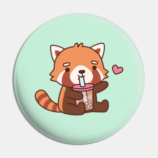 Cute Red Panda Loves Boba Tea Pin