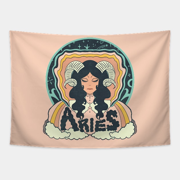 Retro Aries Illustration Tapestry by haleyum