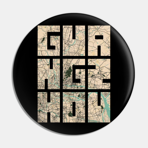 Guangzhou, USA City Map Typography Vintage Guangzhou Pin TeePublic