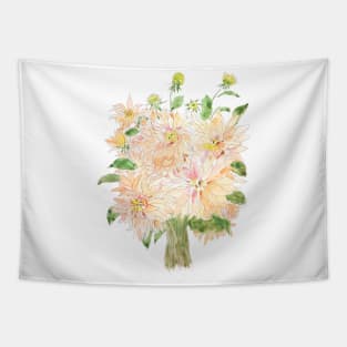 light orange peach color dahlia bouquet watercolor Tapestry