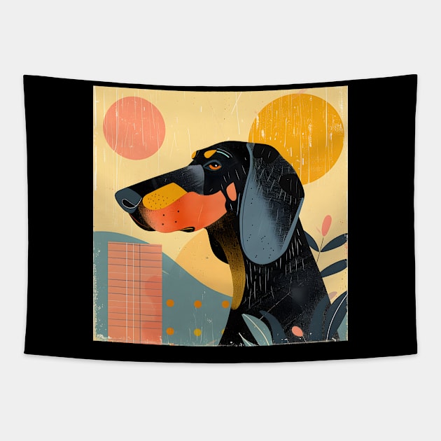 70s Black and Tan Coonhound Vibes: Pastel Pup Parade Tapestry by NatashaCuteShop