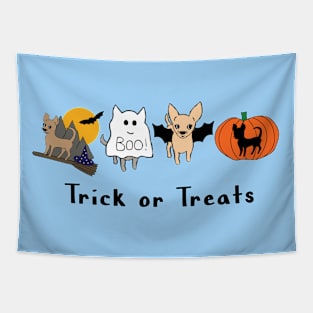 Blue Halloween Chis - smooth coat chihuahuas - Chihuahua Halloween Tee Tapestry