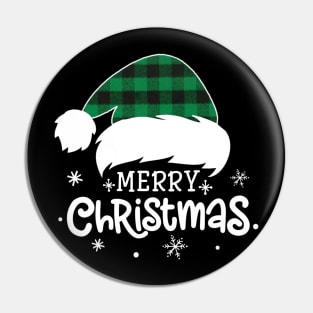 Merry Christmas Green Plaid Santa Hat Xmas Holiday Pin