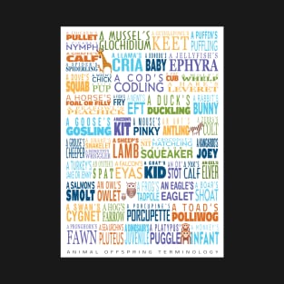 Animal Offspring Terminology - Animal Baby Names - Funky Font Edition T-Shirt