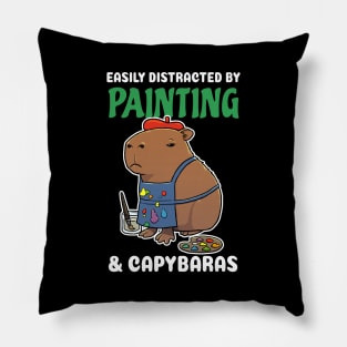 Easily Distracted by Painting and Capybaras Cartoon Pillow