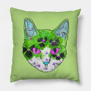 Green floral kitty Pillow