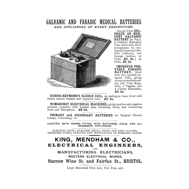 King, Mendham & Co. - Galvanic and Faradic Medical Batteries - 1891 Vintage Advert by BASlade93