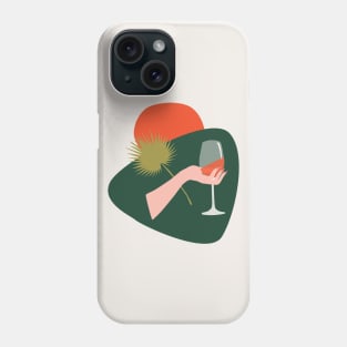 Abstract hand with a glass of wine and leaf Phone Case