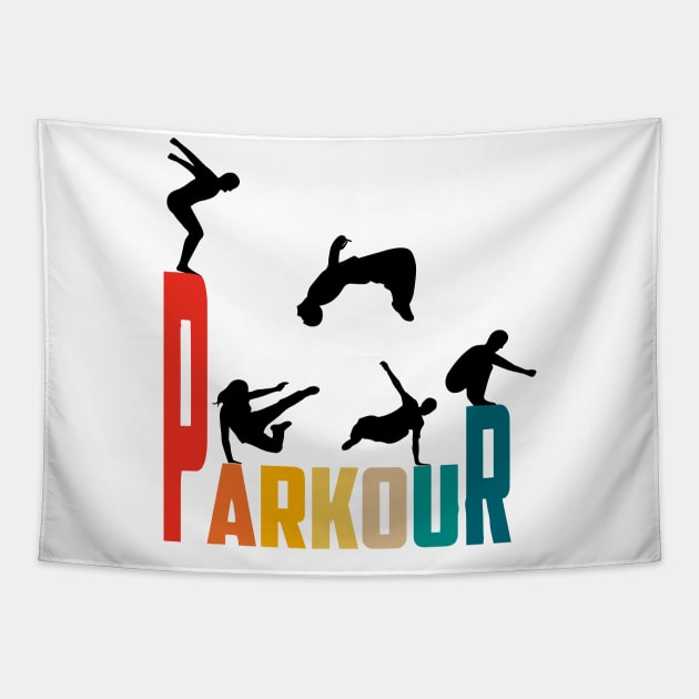 Parkour retro style Tapestry by T-Shirt Sculptor