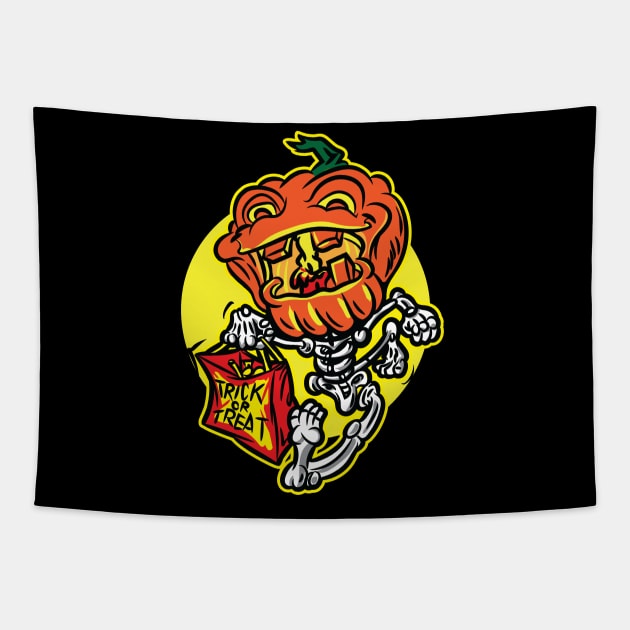 Jack-O-Lantern Skeleton Trick or Treater Tapestry by eShirtLabs