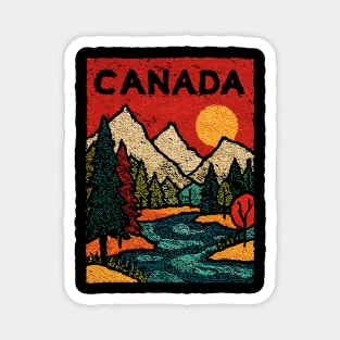 Canadian Rockies Linocut Print | Vintage Alberta Wilderness Souvenir Magnet