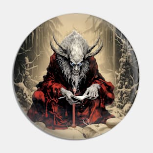 Krampus: A Yuletide Journey into Alpine Folklore on a Dark Background Pin